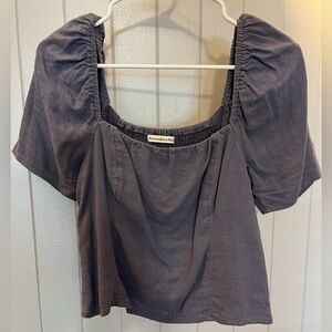 Dark Blue Puff Sleeve Blouse